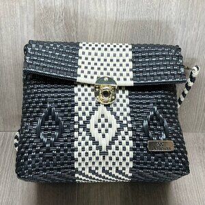 KR Designs Mexican Handmade Artisan Woven Boho Womens Handbag Black White